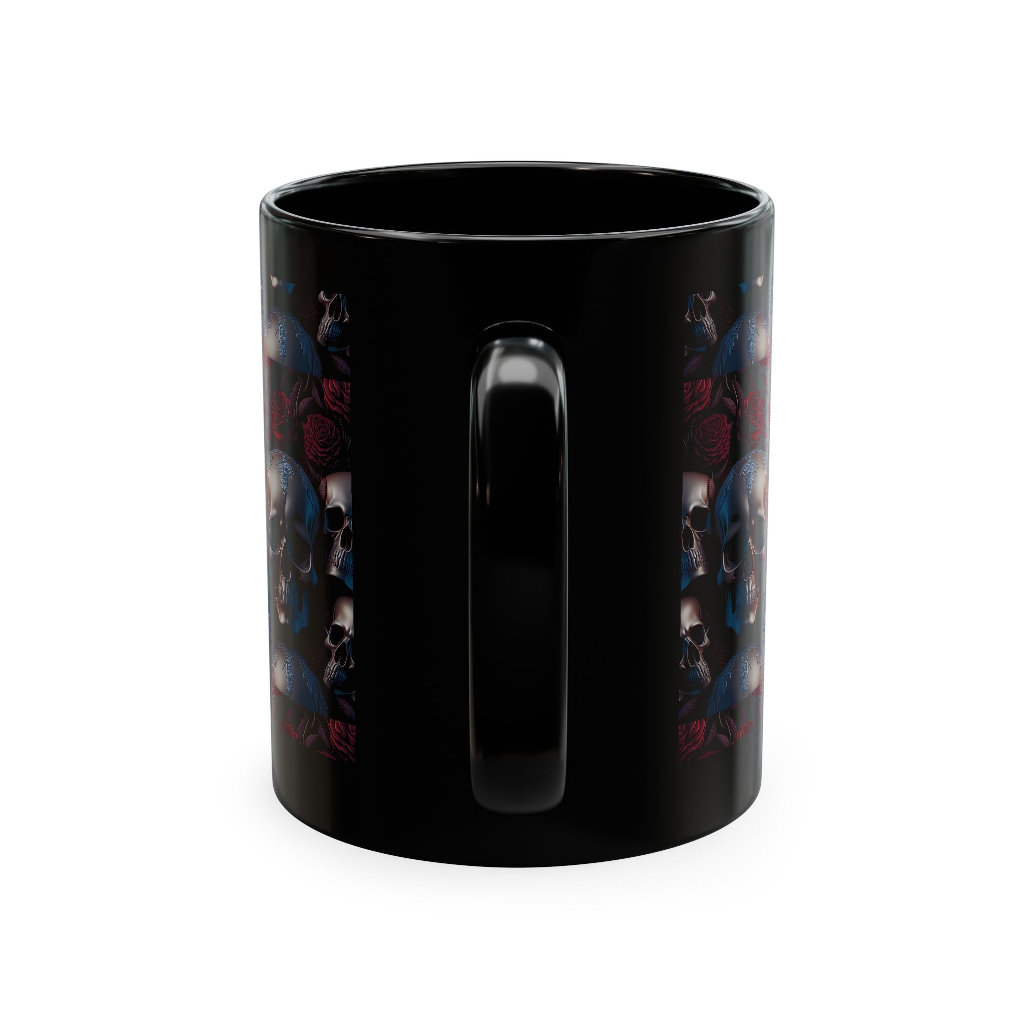 A dark purple ceramic mug with a glossy finish, featuring a celestial design with purple nebulae, gold stars, and crescent moons on the sides, shown against a plain white background.