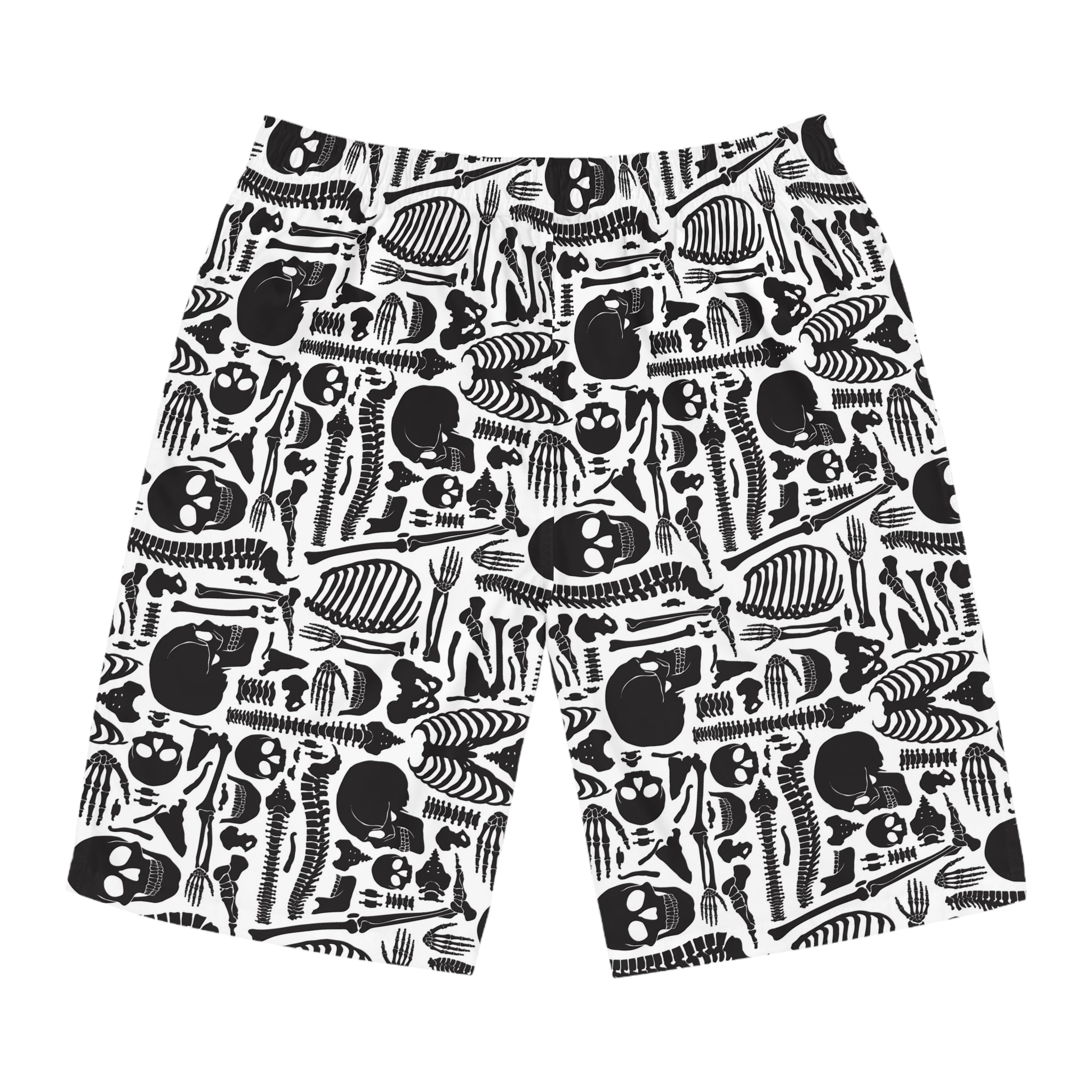 Black and white patterned shorts on a white background