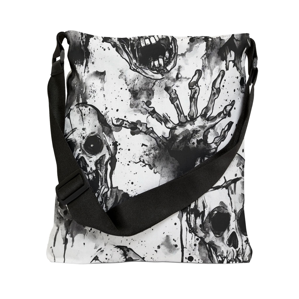 Bag with black and white skull design on a white background