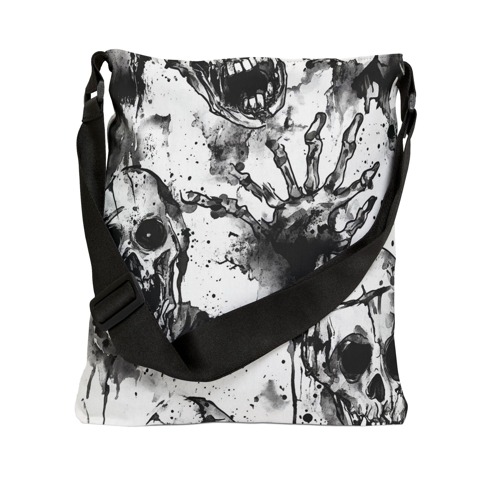 Bag with black and white skull design on a white background