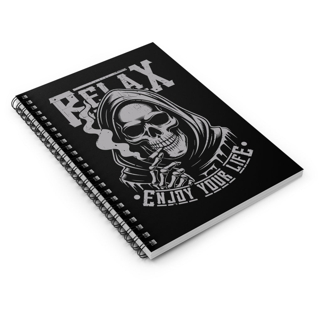 Notebook with red abstract design on a black background