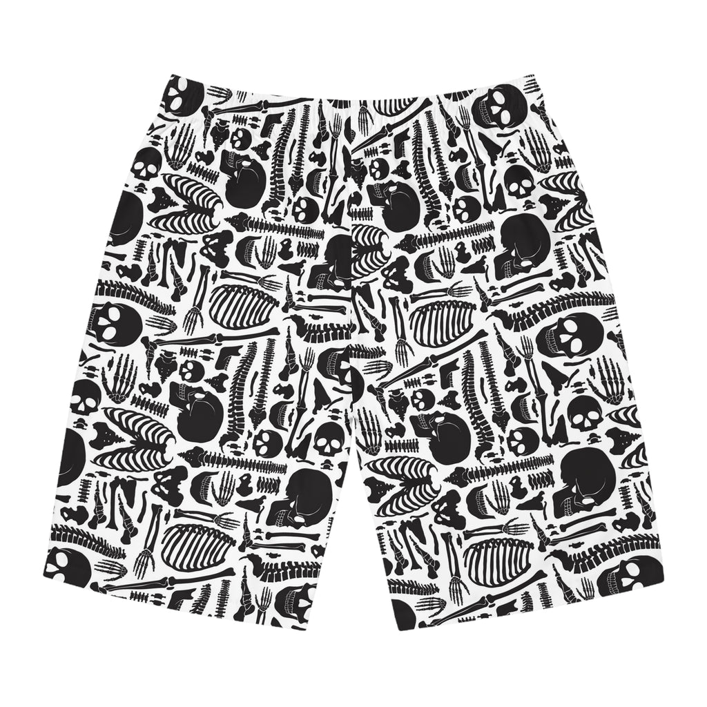 Black and white patterned shorts on a white background