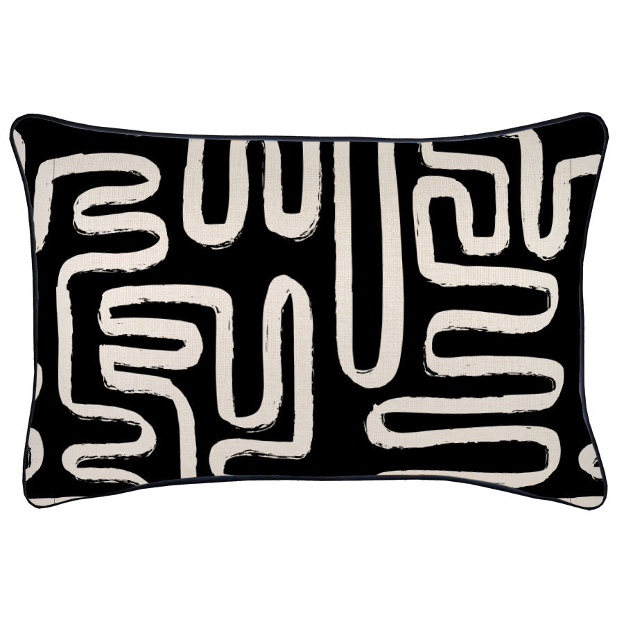 Cushion Cover-With Black Piping-Maze Black-35cm x 50cm