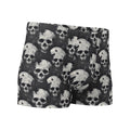 Black boxer briefs featuring an all-over repeating grayscale skull print, shown against a plain white background.
