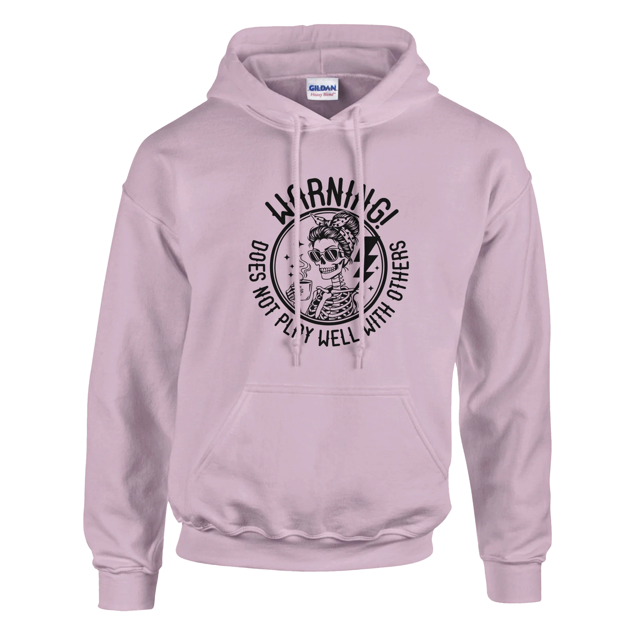 Light purple hoodie with graphic design and text on a white background