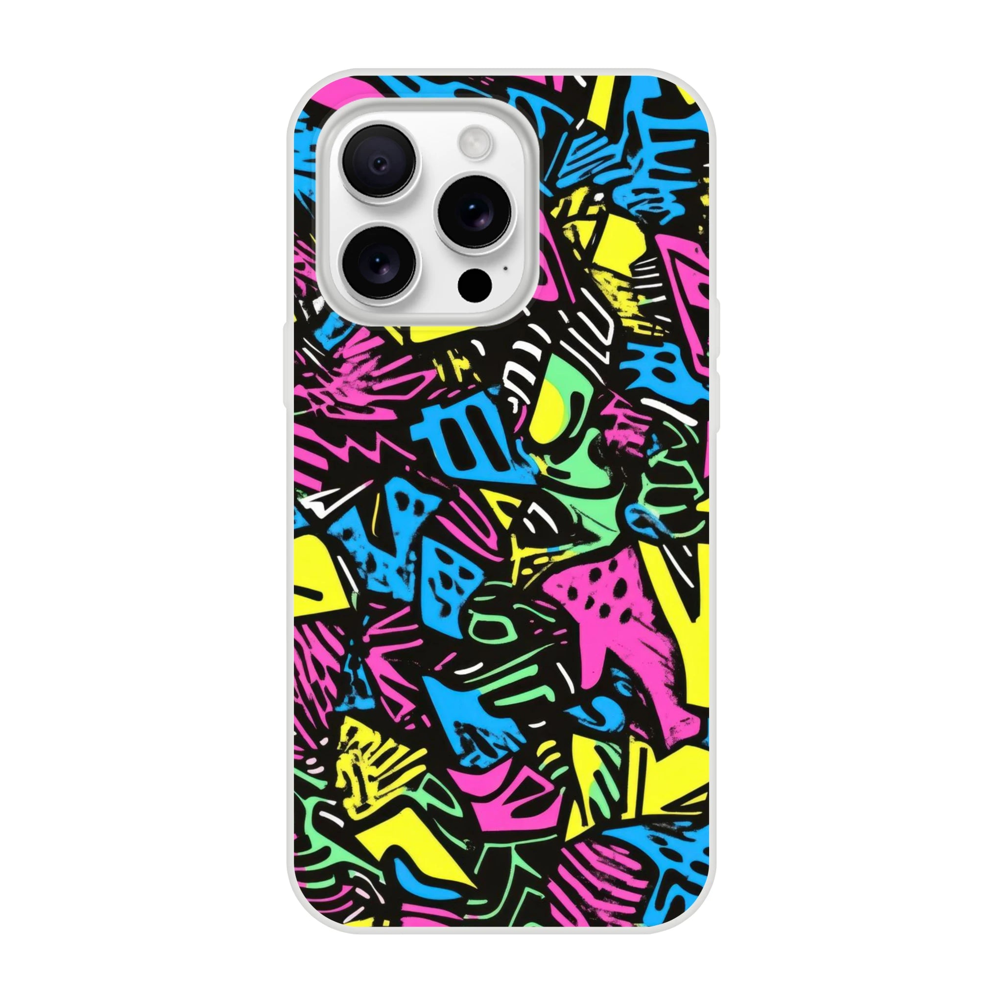 Phone case with colorful abstract pattern on a black background