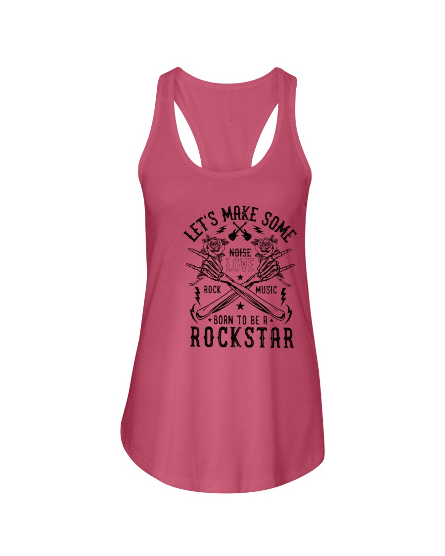 Pink tank top with black graphic and text on a white background