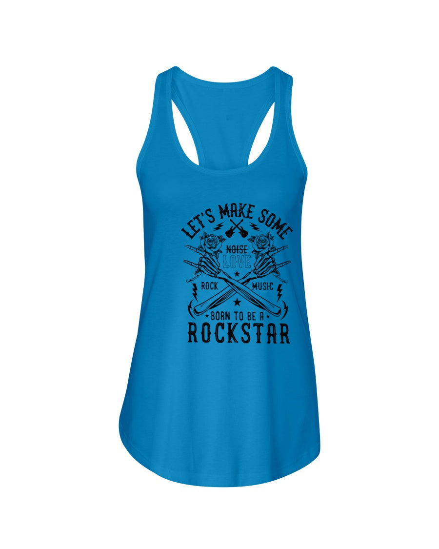 Blue tank top with black text and graphic design on a white background
