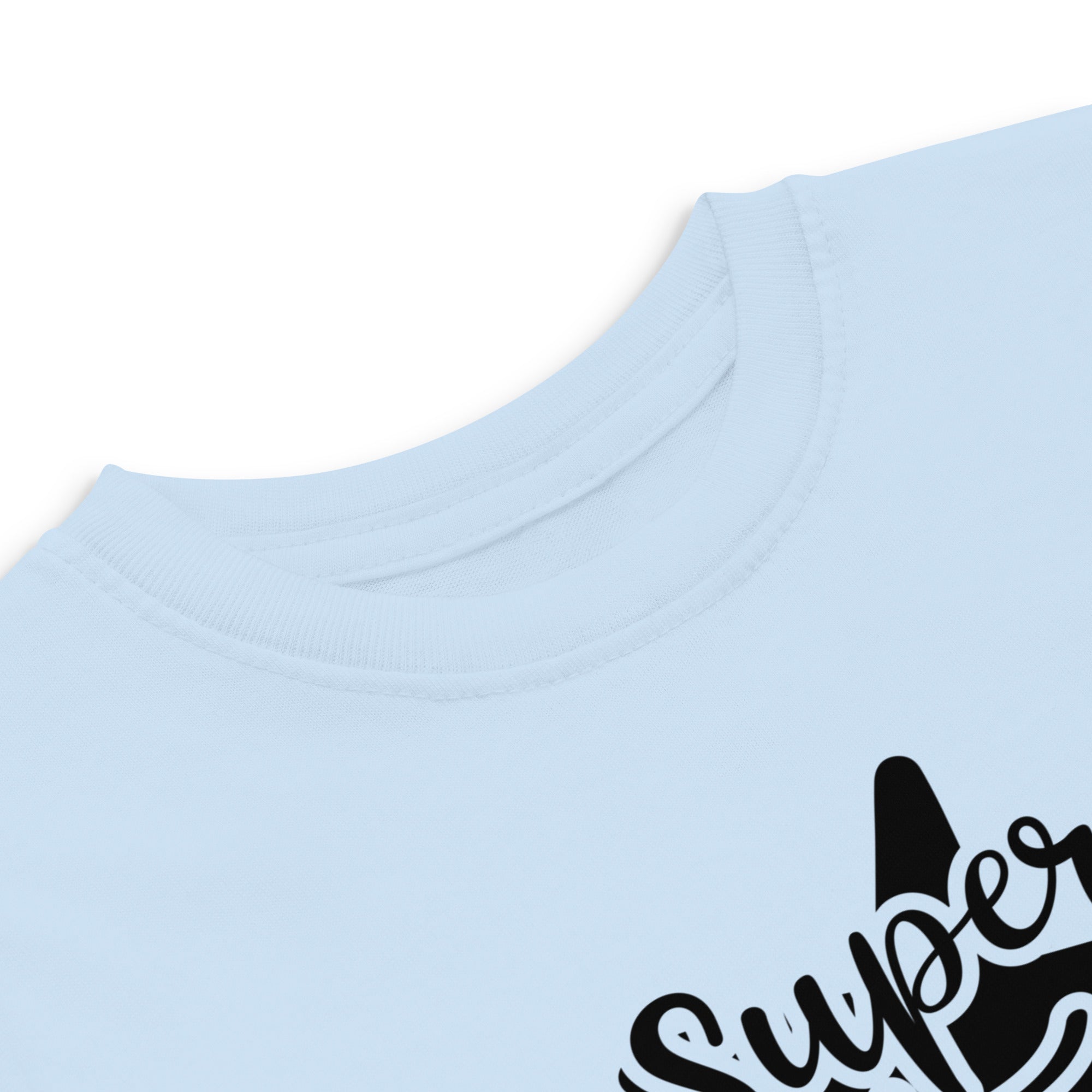 Light blue t-shirt with black text on a white background