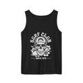 A black sleeveless tank top with a white graphic print of a skull wearing a cap, surrounded by flowers and the text 'SURF CLUB' and 'SINCE 1979', shown on a plain white background.