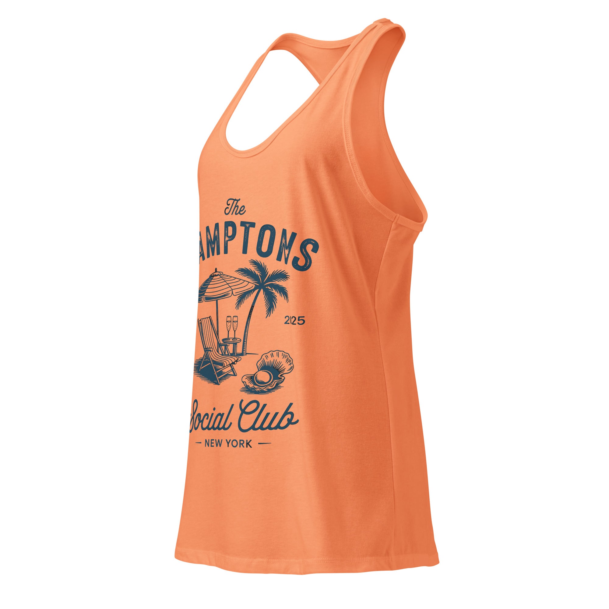 Orange tank top with tropical graphic design on a white background